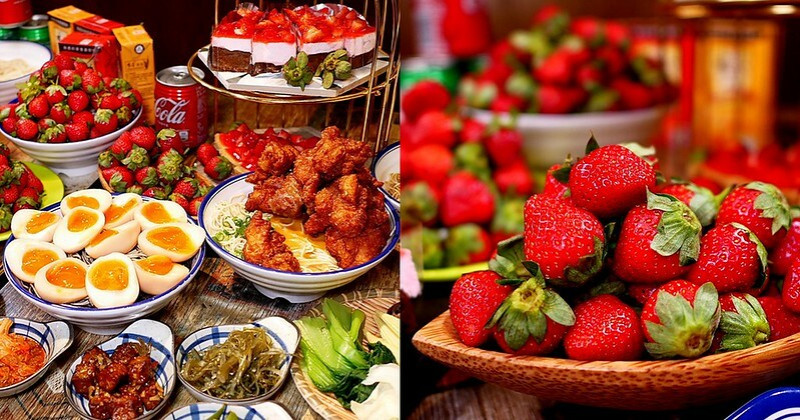 台中拉麵吃到飽，同時還能無限量大啖草莓，就連炸物、配料、小菜通通免費續-山禾堂台中店