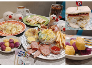新竹早午餐推薦：歐浮找餐是最美好的陪伴。 歐浮找餐東南店/德式香腸雙拼團/熔岩起司三明治/包餡好吃地瓜球