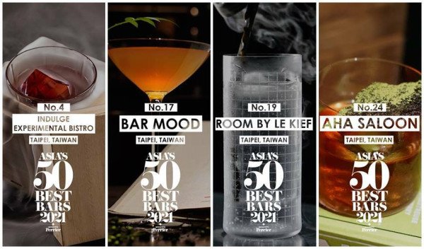 多個理由衝酒吧！2021亞洲50大酒吧「Indulge Experimental Bistro、Bar Mood、Room by Le Kief、Aha Saloon」，台灣4間酒吧入榜。