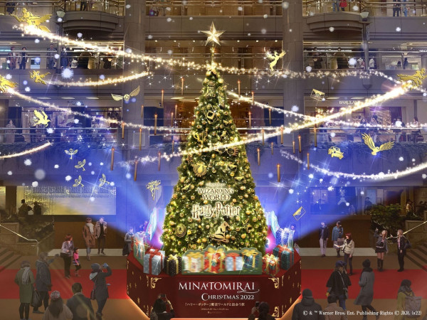 哈利波特迷搶拍到翻！橫濱港超巨型「哈利波特聖誕樹」12公尺華麗現身，「雪花、蠟燭」夢幻飄浮空中，加碼免費再拍「夜空飛行掃帚」場景。