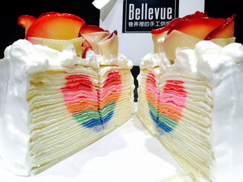 永和✿Bellevue巷弄裡的手工烘焙✿絕美派 彩虹藏愛千層! 切開蛋糕享受刺激夢幻的當下!!