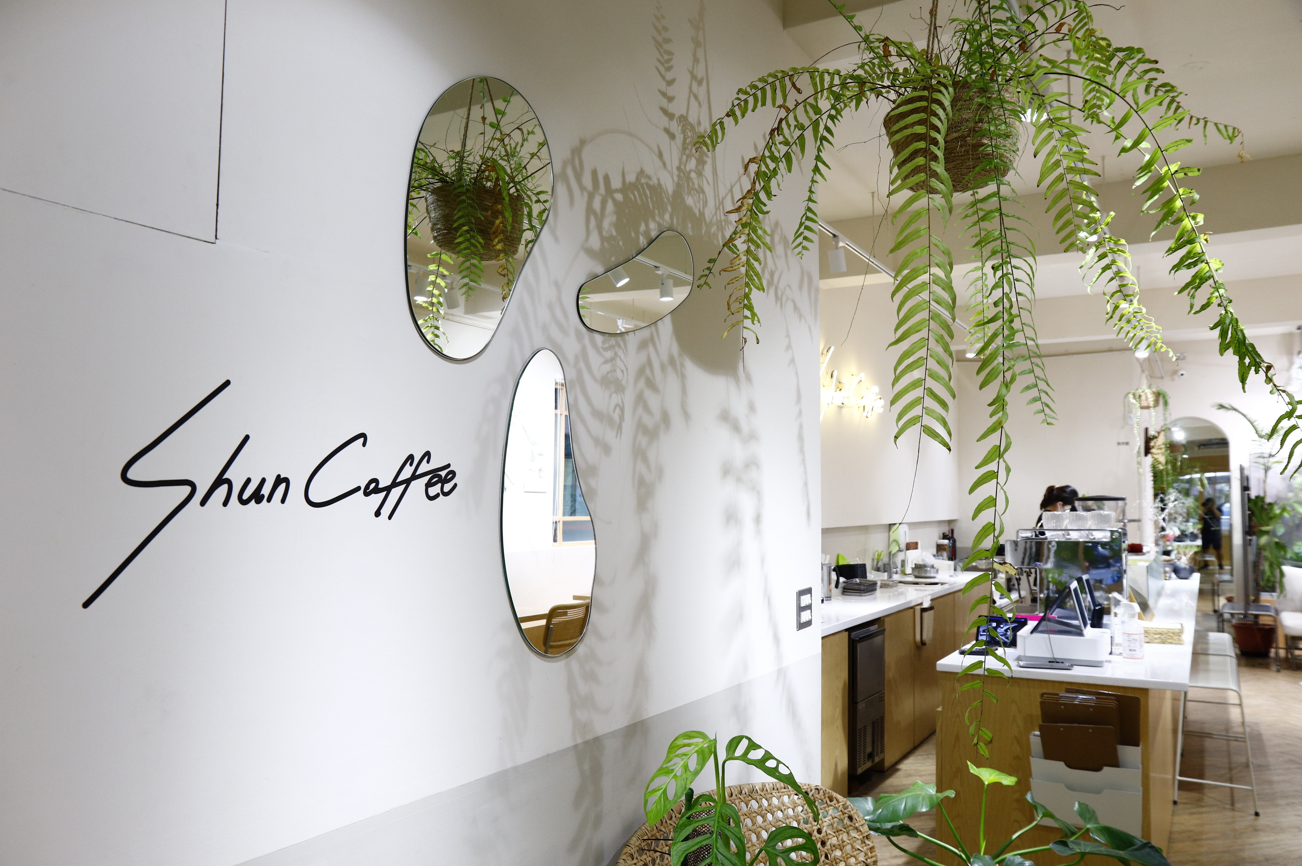 走進Shun Coffee店裡就像走入叢林一樣，被各種不同植物包圍，每隔個座位區精心擺設不同植栽，處處都有驚喜與新鮮感