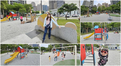 新竹縣竹北市【新竹特色公園】小蝸遊戲場~竹北兒24公園|紅藍小屋造型的複合式遊具|綠蔭圍繞的城市小森林